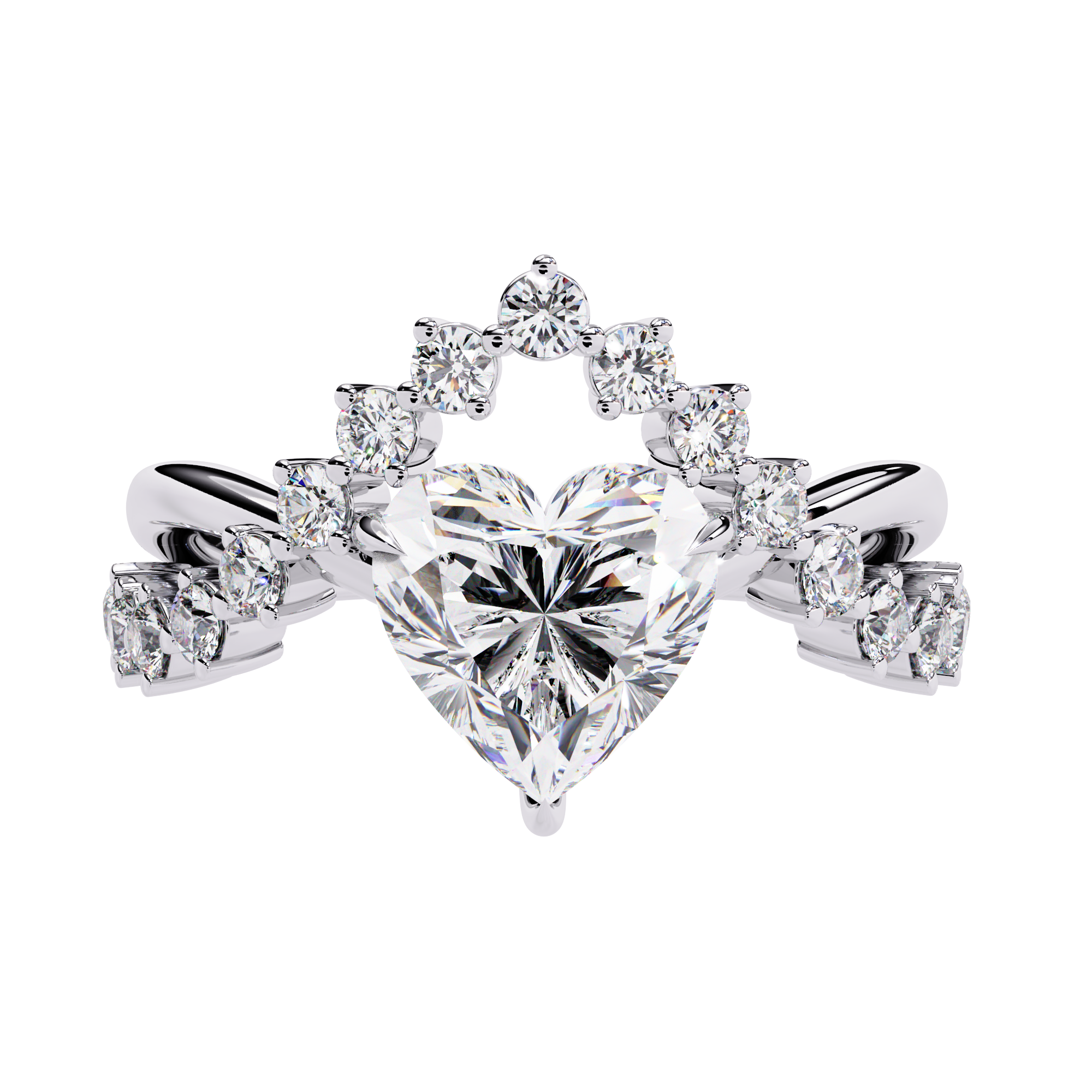 Solitairekart – 2.62ct Heart Crown Lab Grown Diamond Ring in 14K Yellow Gold
